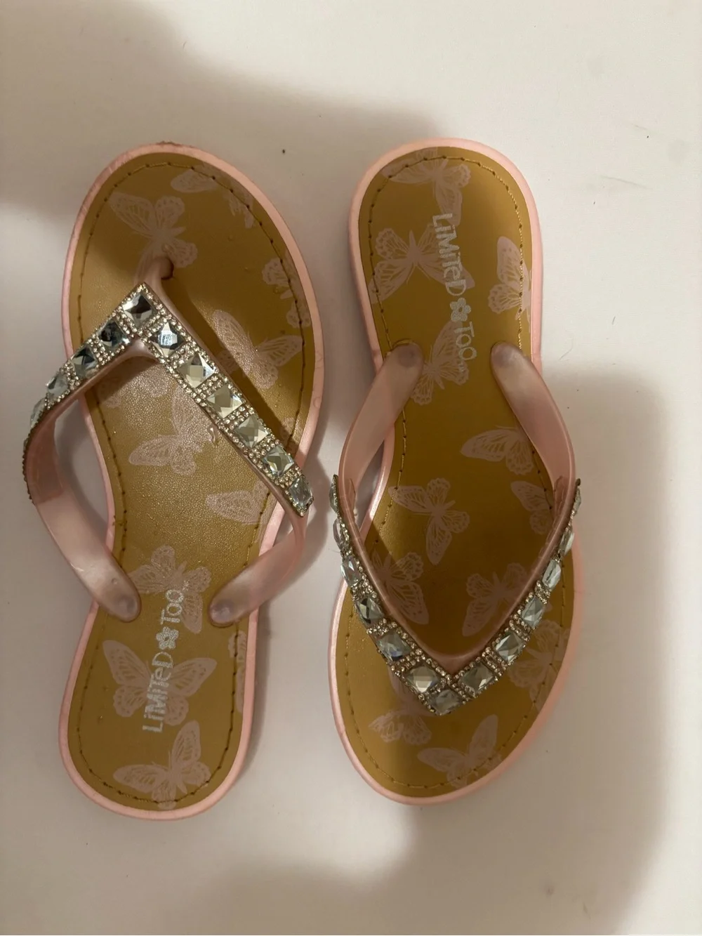 Limited Too Pink Jewel-Trim Butterfly Print Girls' Sandals